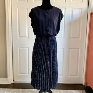 LOFT Navy Blue Midi Dress with Pleated Skirt